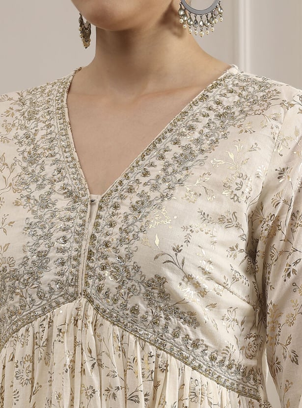 BIBA Foil Print Alia Cut Kurta Set