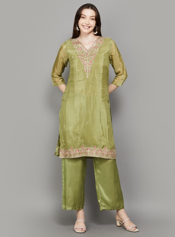 FASHOR Embroidered Straight Kurta Set