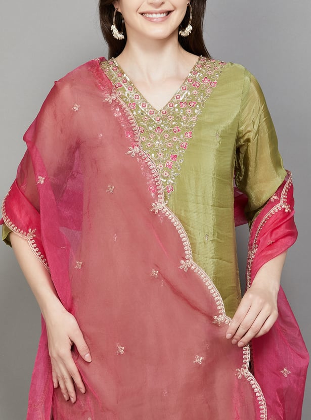 FASHOR Embroidered Straight Kurta Set