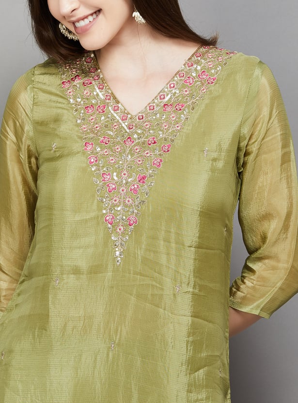 FASHOR Embroidered Straight Kurta Set