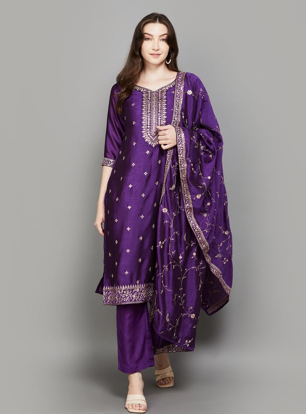 LIBAS Embroidered Straight Kurta Set