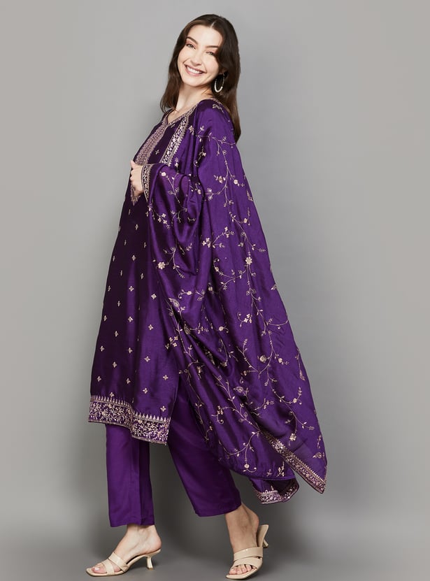 LIBAS Embroidered Straight Kurta Set