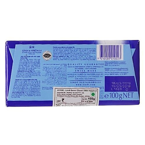 Lindt Swiss Classic Milk Hazelnut Chocolate Bar 100 g
