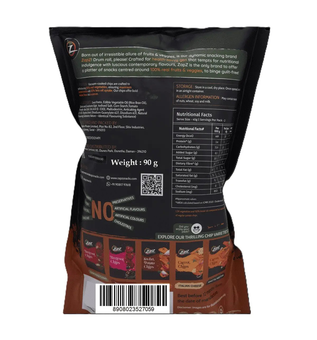 Zapz Snacks Sweetpotato Tomato Chips 90 g