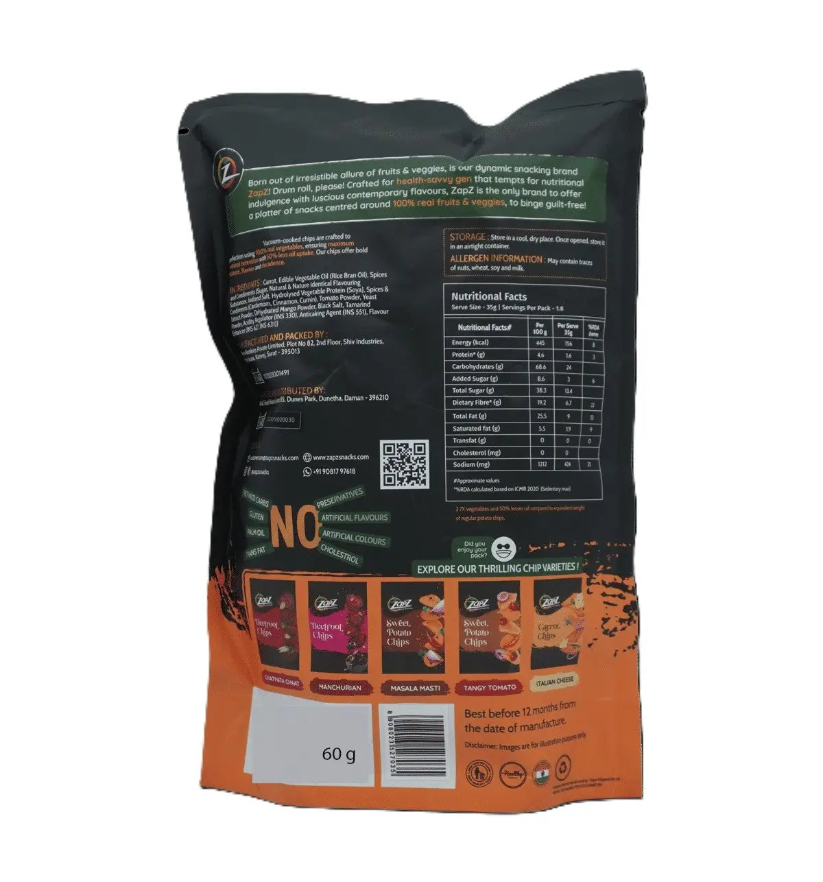 Zapz Snacks Carrot Khatta Metha Chips 60 g