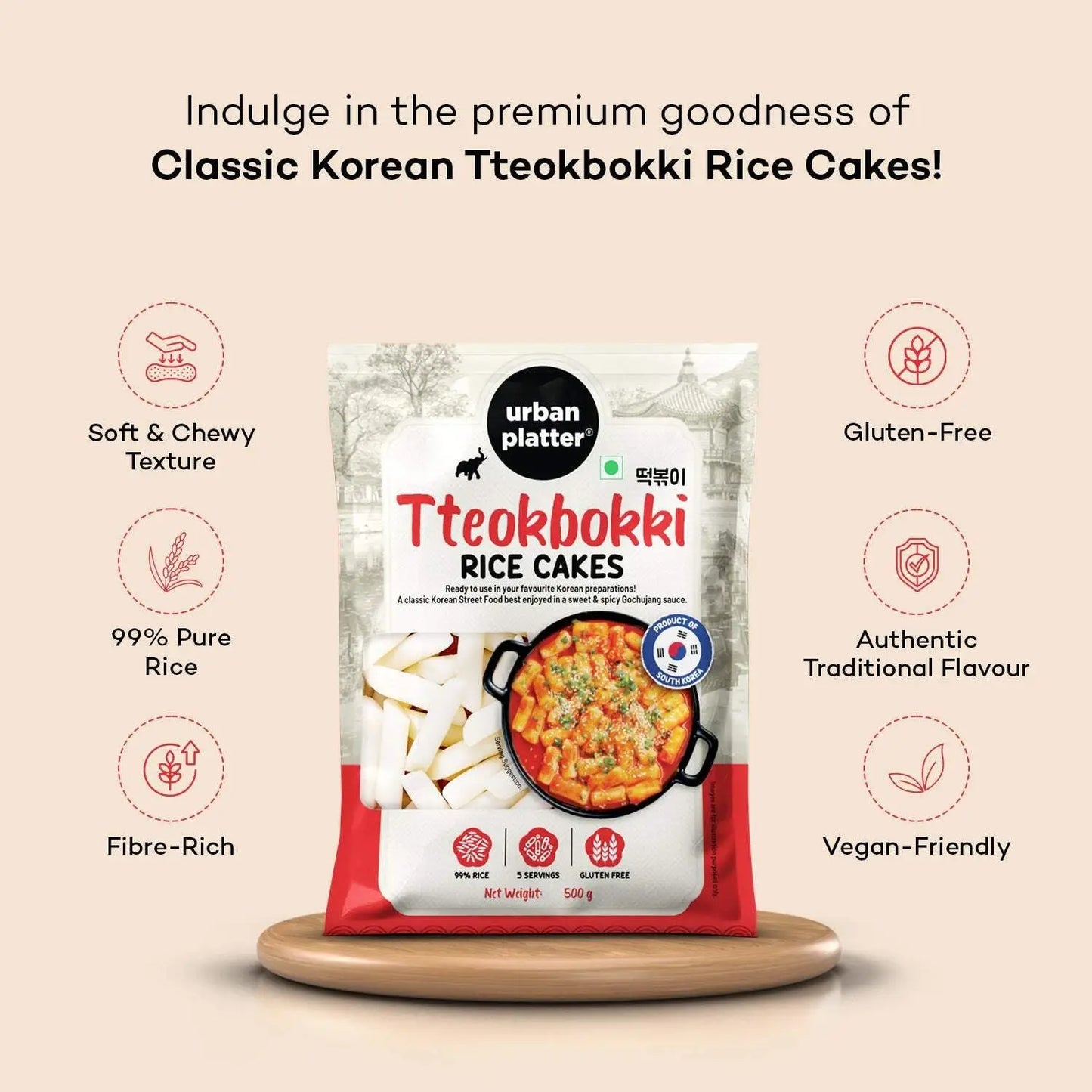 Urban Platter Classic Korean Tteokbokki Rice Cakes 500
