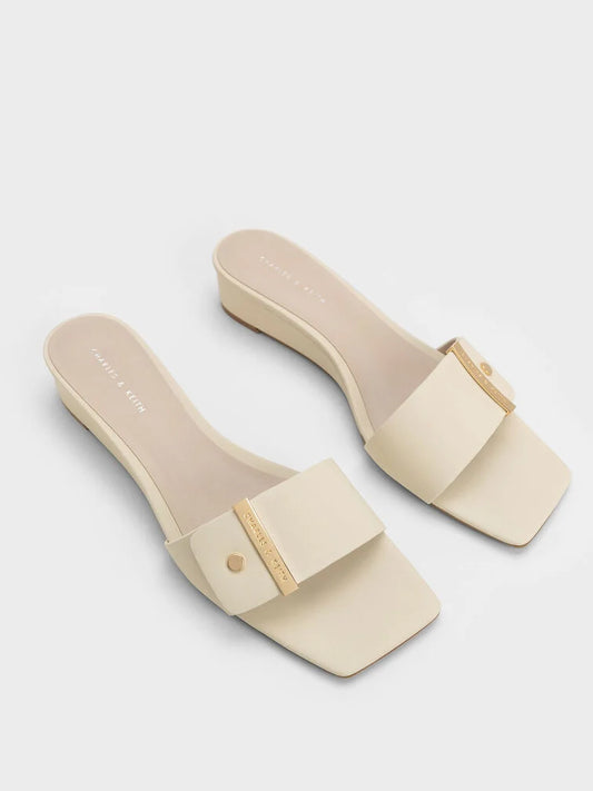 Charles & Keith Metallic Accent Square-Toe Wedges