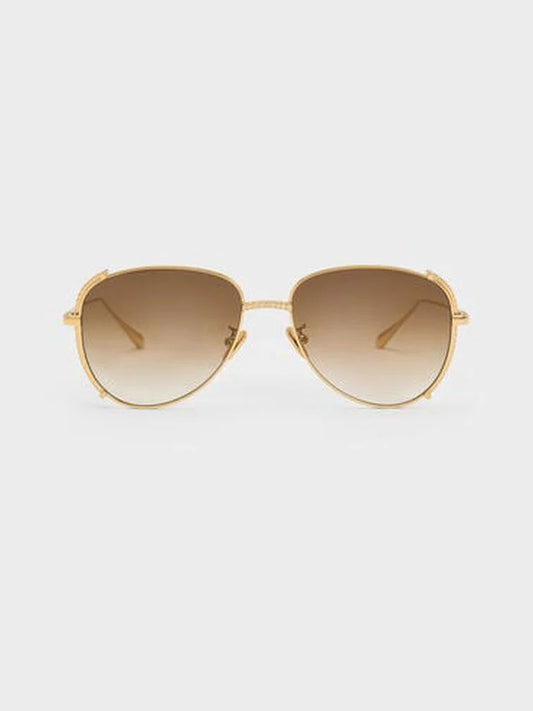 Charles & Keith Gem-Embellished Wireframe Aviator Sunglasses
