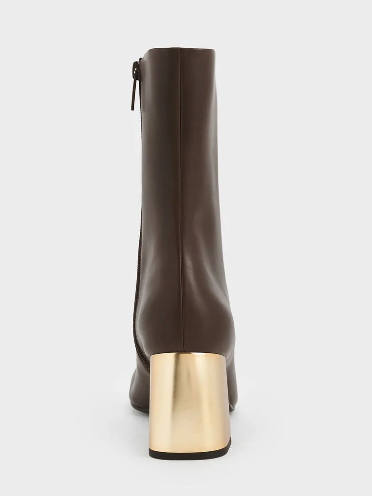 Charles & Keith Metallic Block-Heel Ankle Boots