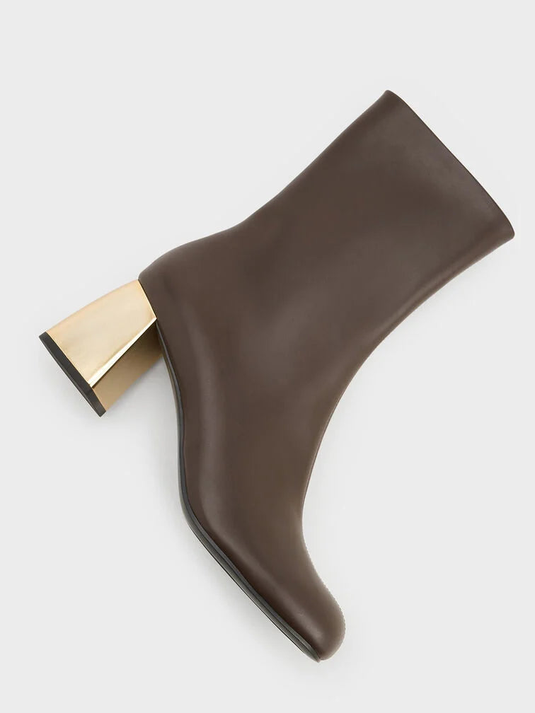 Charles & Keith Metallic Block-Heel Ankle Boots