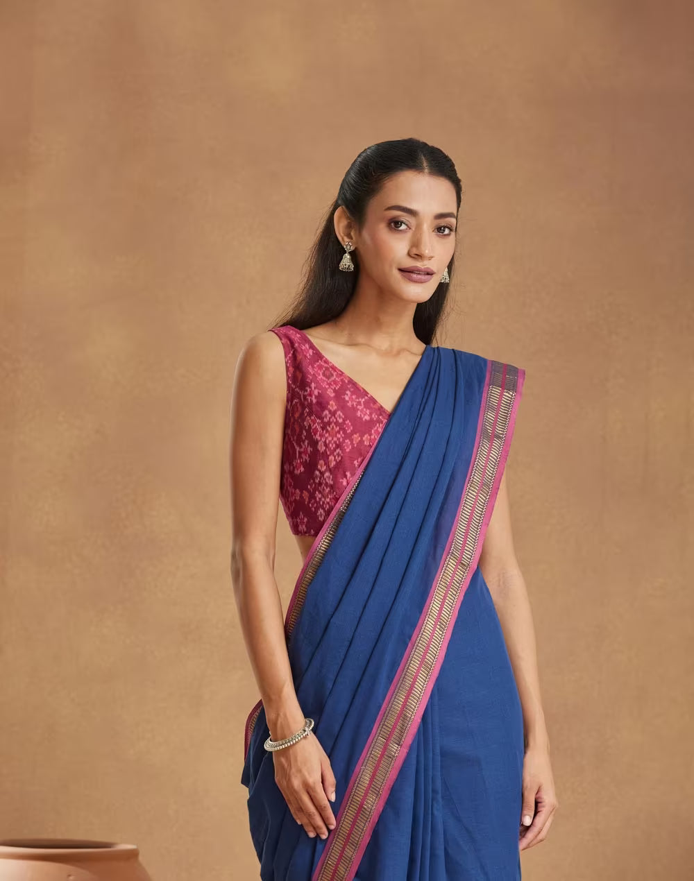 Pink Cotton Silk Stitched Blouse