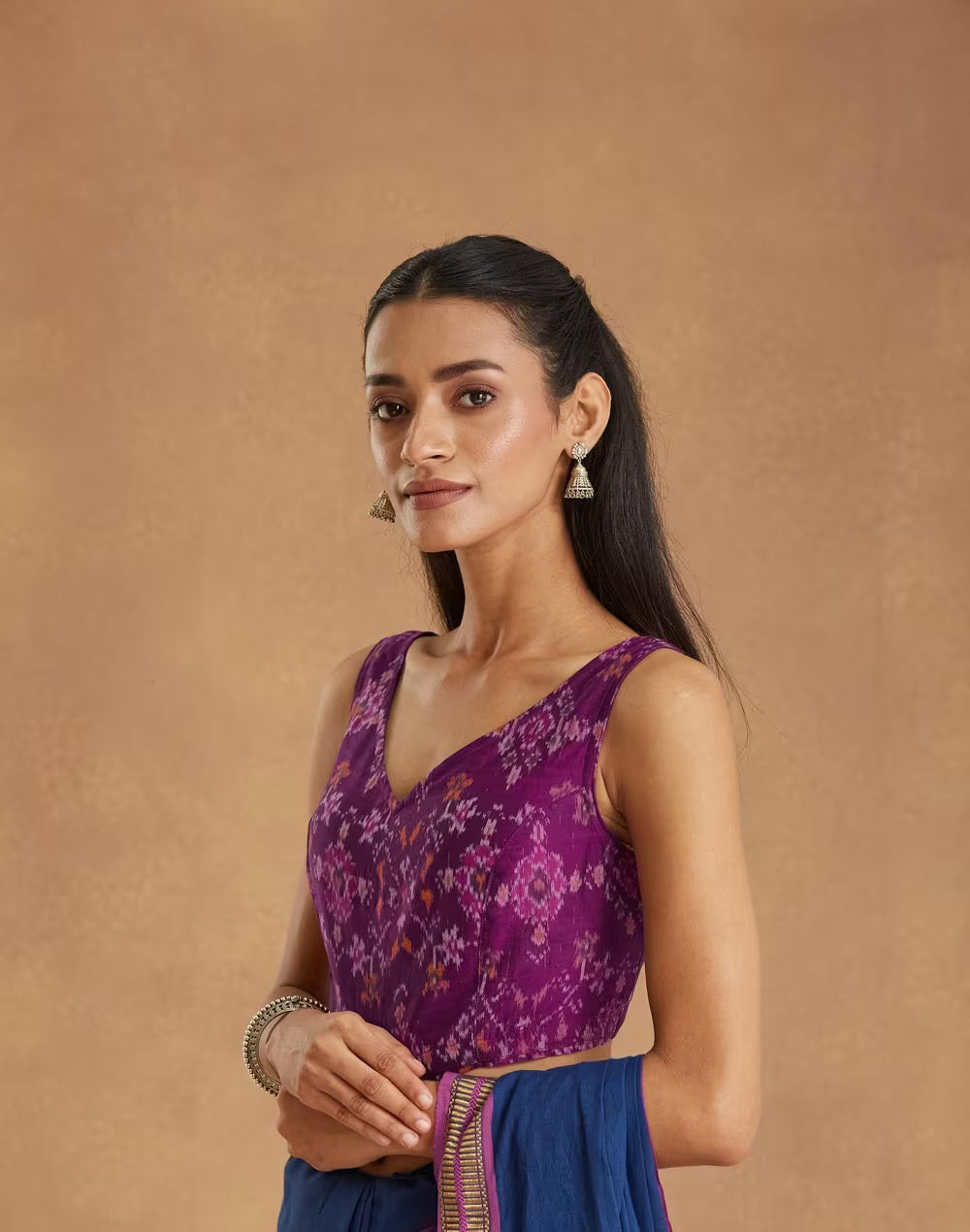 Purple Cotton Silk Stitched Blouse