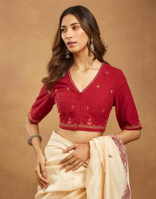 Pink Cotton Hand Embroidered Stitched Blouse