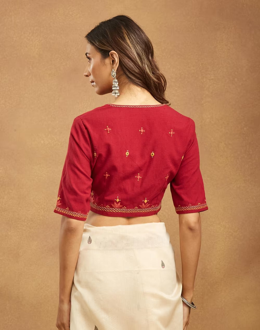 Pink Cotton Hand Embroidered Stitched Blouse