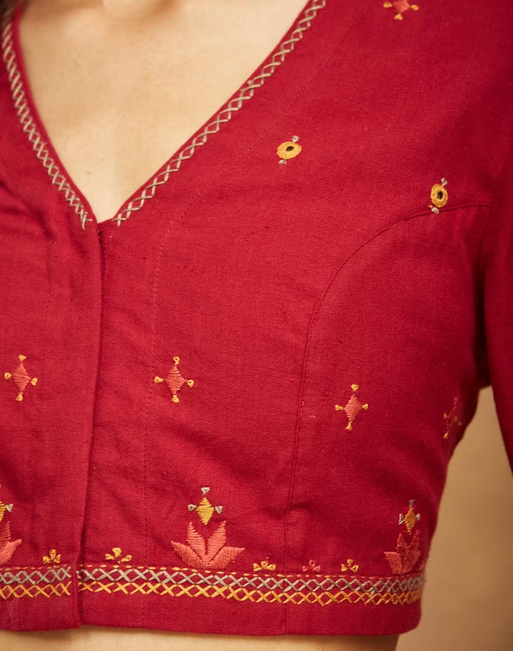 Pink Cotton Hand Embroidered Stitched Blouse