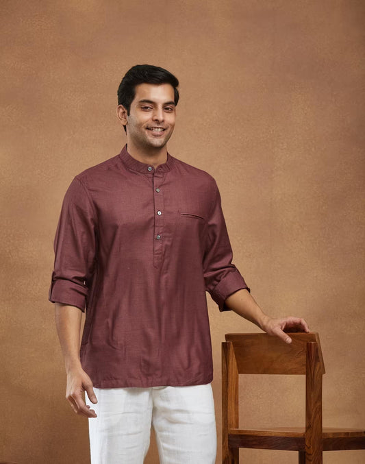 Wine Silk Slim Fit Mid Placket Shirt