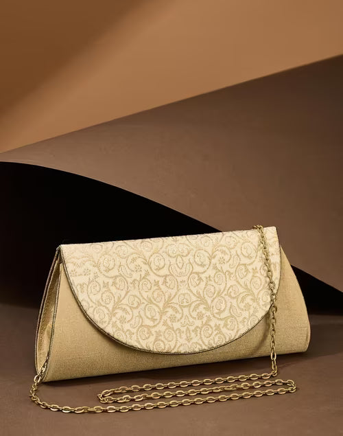 Gold Round Flap Curve Clutch