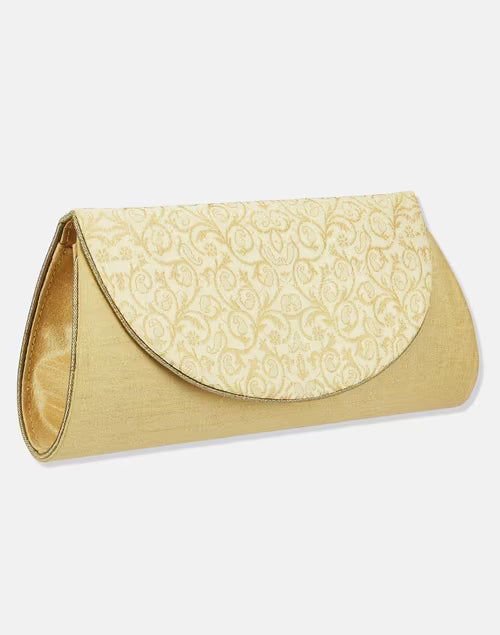 Gold Round Flap Curve Clutch