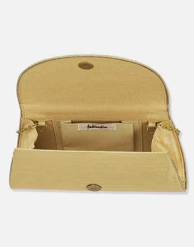 Gold Round Flap Curve Clutch