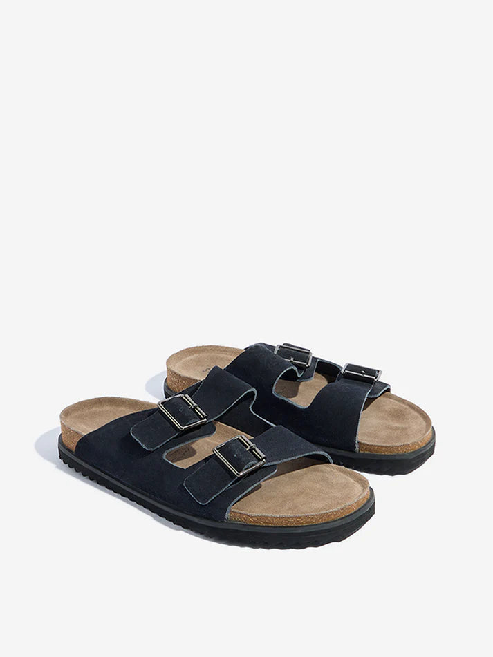 SOLEPLAY Navy Dual-Strap Leather Sandals