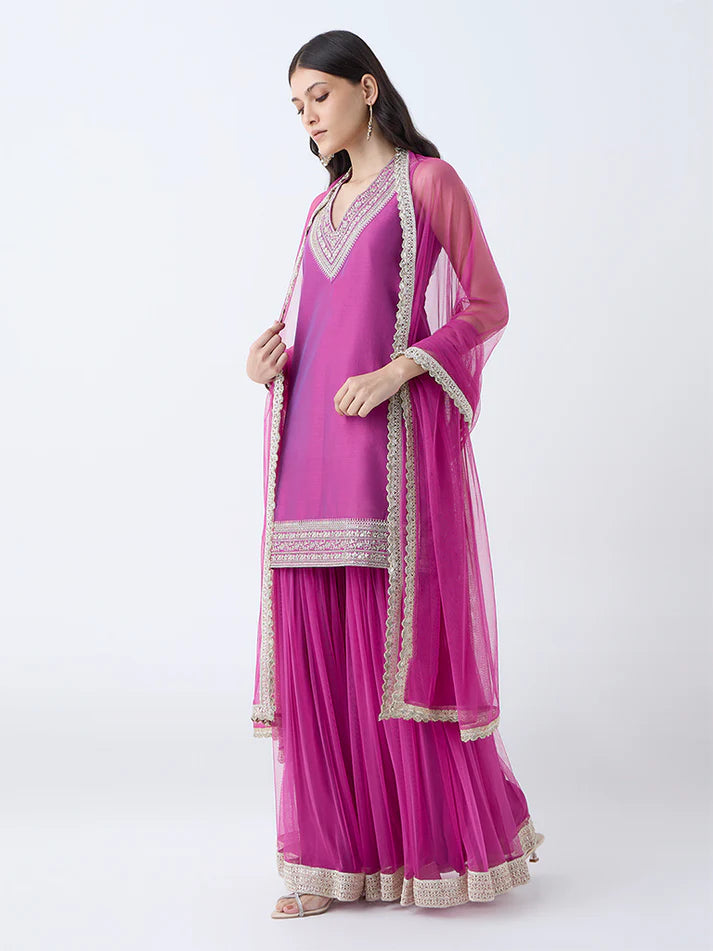 Vark Lilac Embroidered Straight Cotton-Blend Ethnic Set