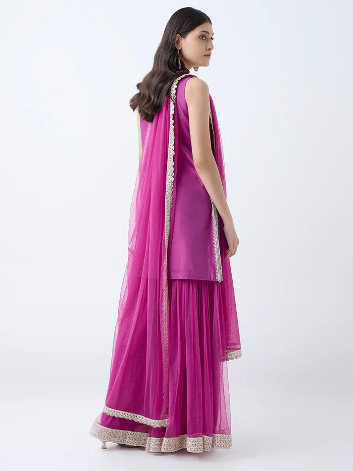 Vark Lilac Embroidered Straight Cotton-Blend Ethnic Set