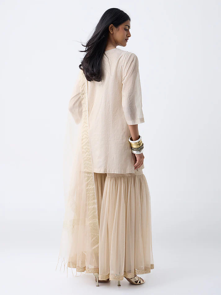 Vark Gold Floral Embroidered Cotton-Blend Ethnic Set