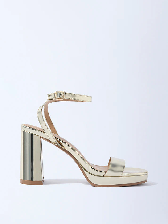 LUNA BLU Gold Block-Heel Sandals