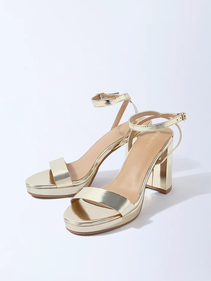 LUNA BLU Gold Block-Heel Sandals