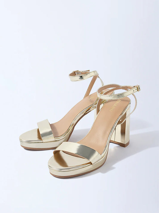 LUNA BLU Gold Block-Heel Sandals