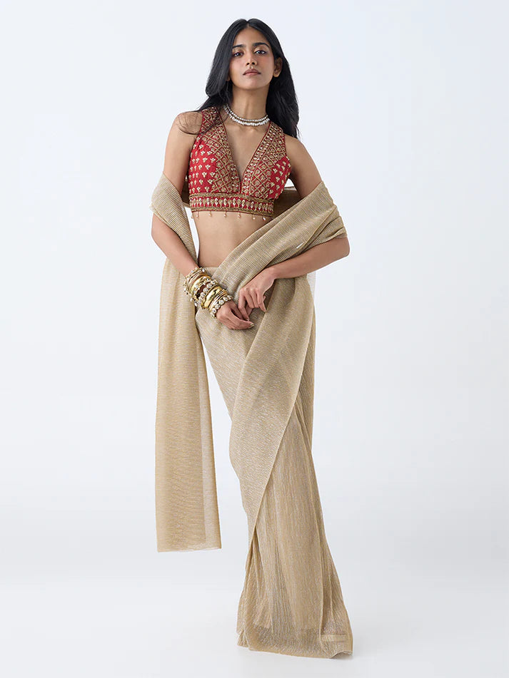 Vark Rust Floral Zari Embroidered Blouse