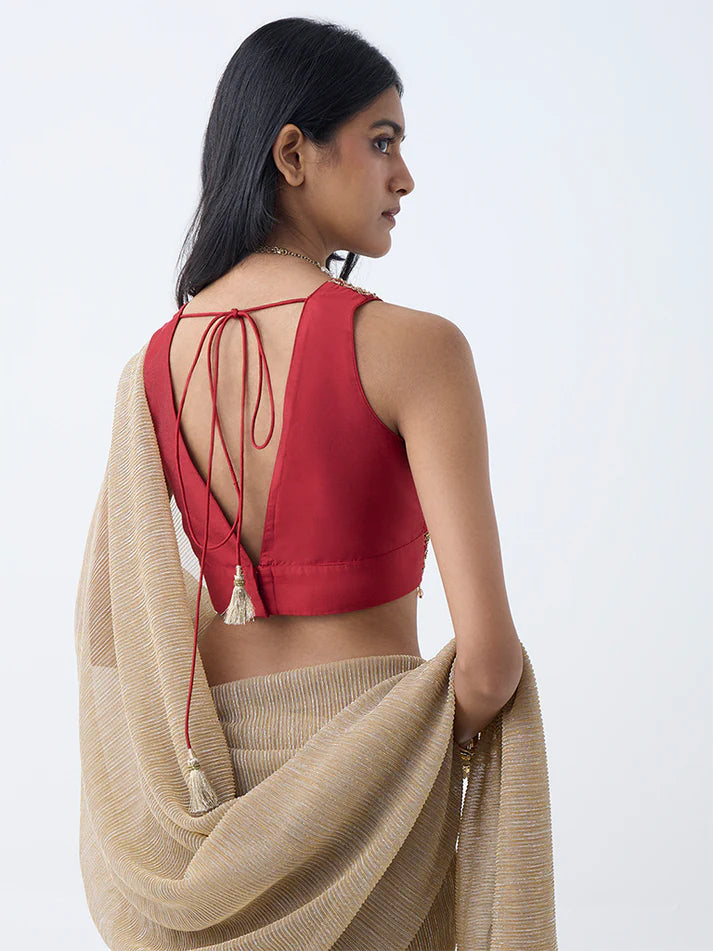 Vark Rust Floral Zari Embroidered Blouse