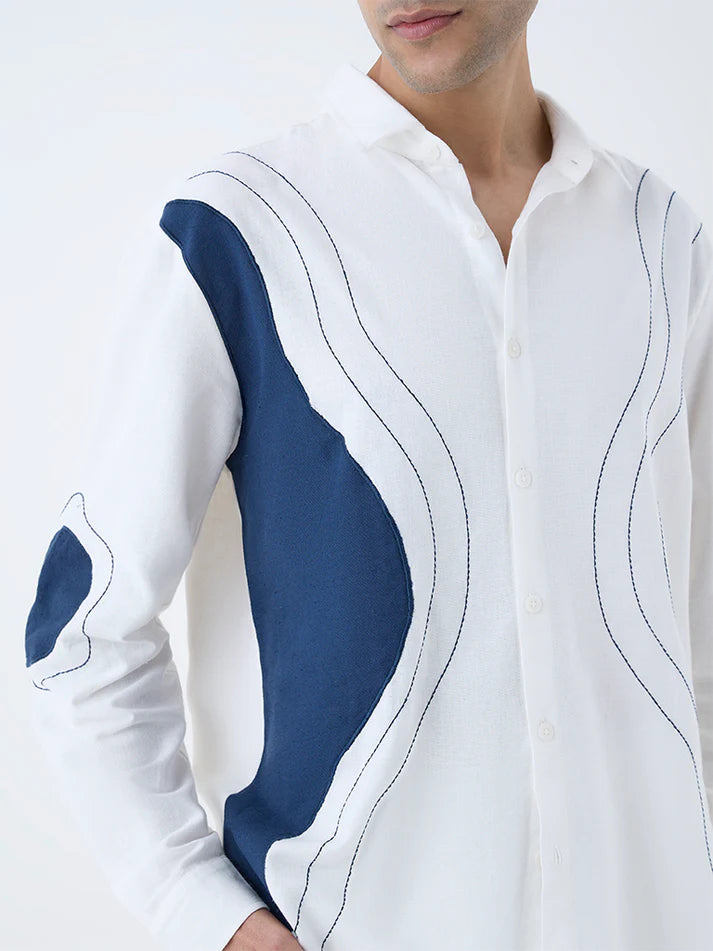 ETA White Printed Relaxed-Fit Cotton-Blend Shirt