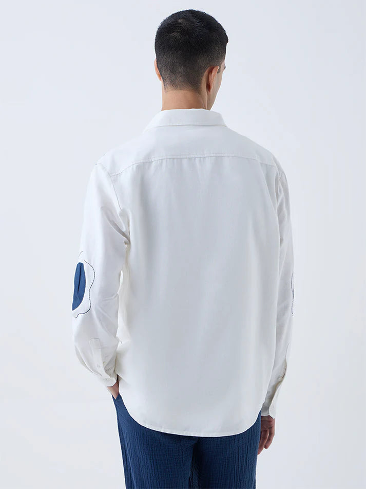 ETA White Printed Relaxed-Fit Cotton-Blend Shirt