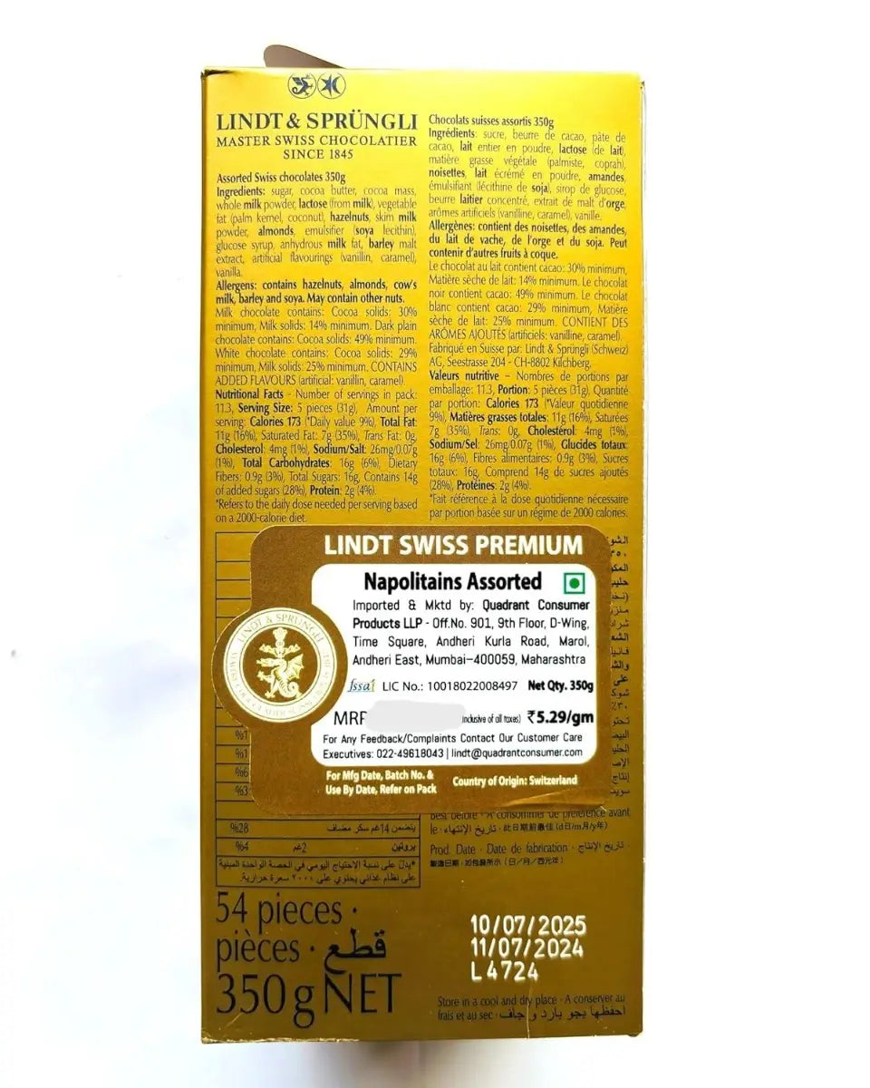 Lindt Assorted Napolitains Chocolate 350 g