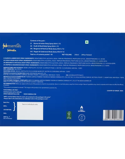 Fabessentials Heavenly Dew Unisex Body Sprays for Every Occasion Gift Set - 240 ml