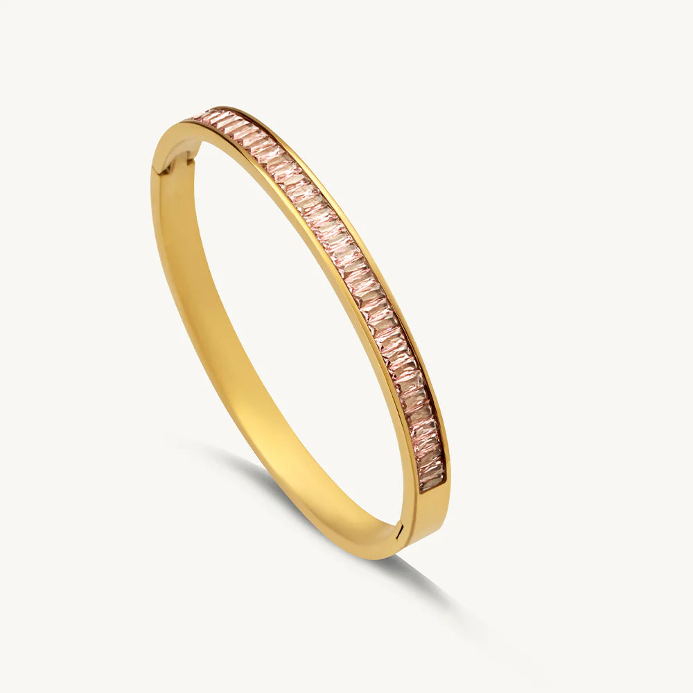 Red Emerald Heart Pendant Necklace & Pink Enchantment Bangle Bracelet Combo Set