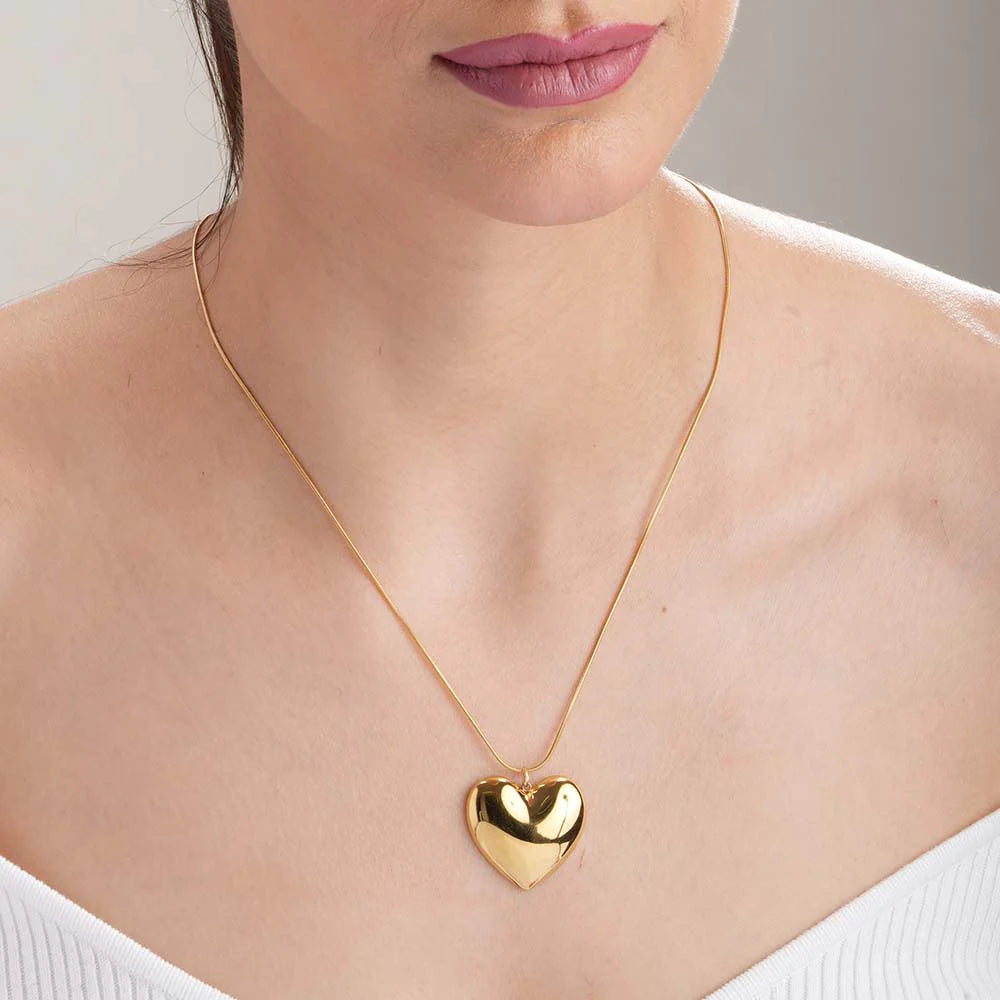 Golden Heart Charm Chain Necklace & Unique Gold Bow & Heart Drop Earrings Combo Set