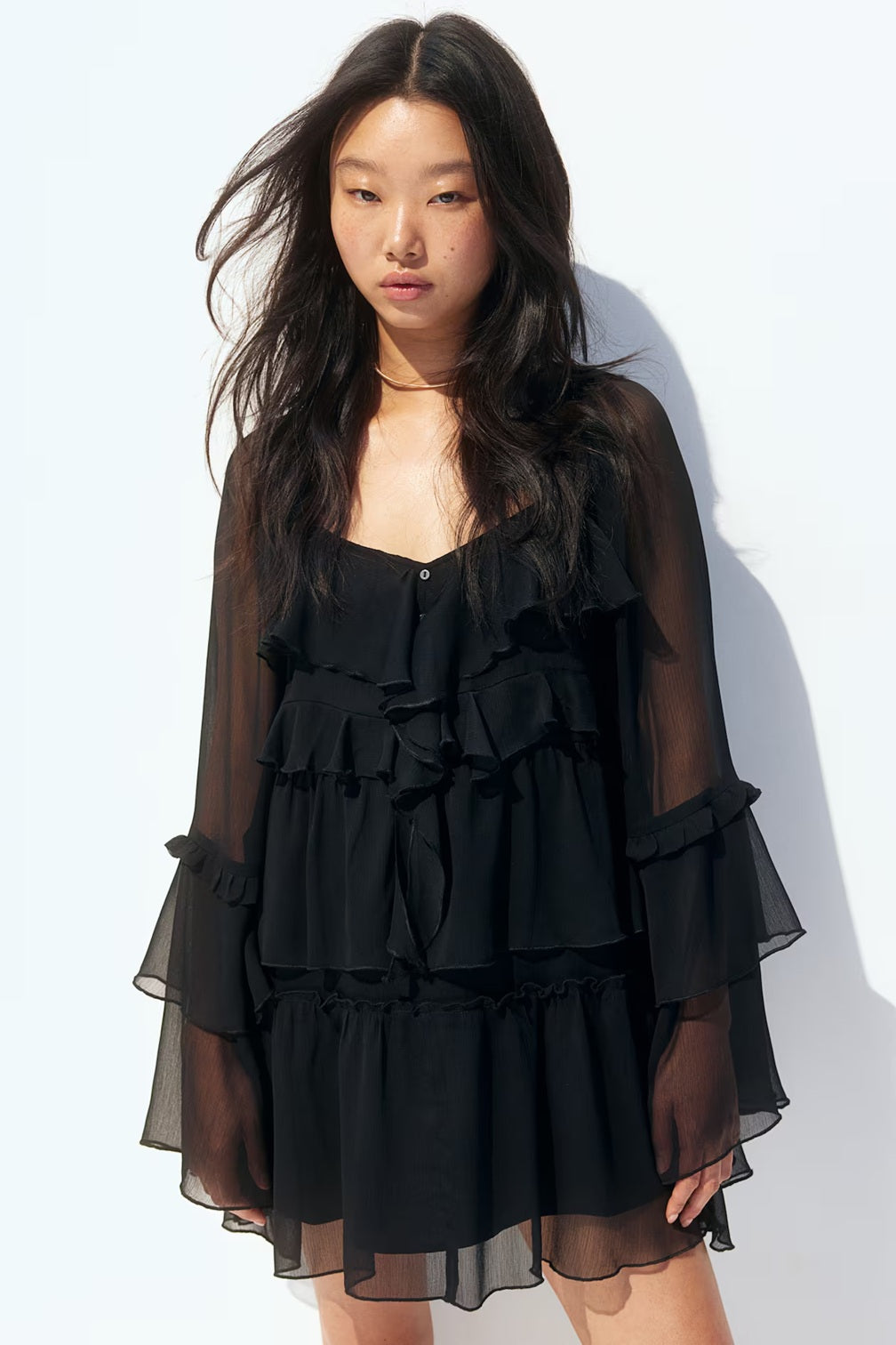 H&M Flounced Chiffon Dress