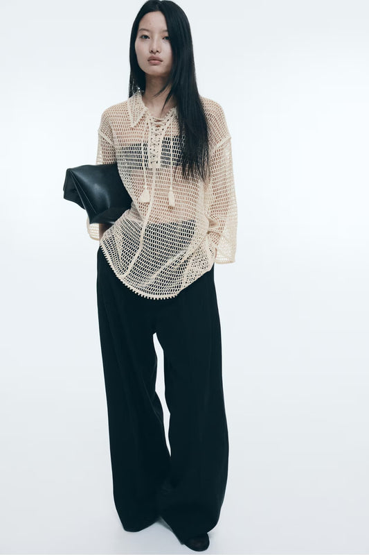 H&M Hole-Knit Lace-Up Top