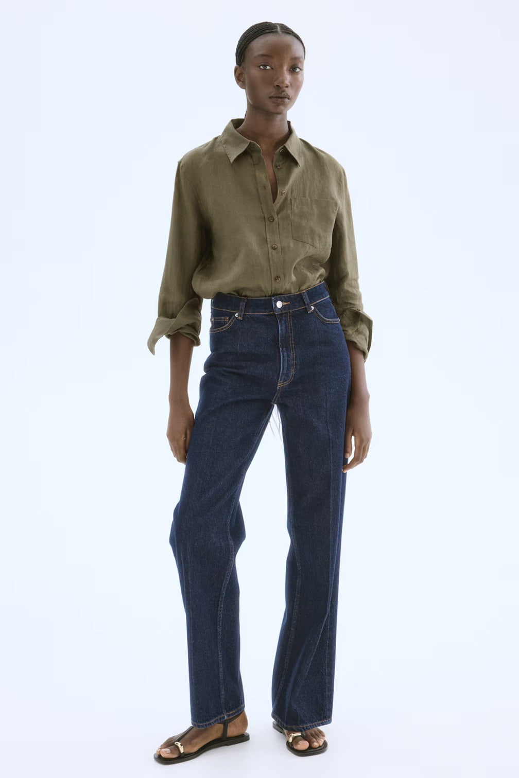 H&M Linen Shirt - Black/Khaki