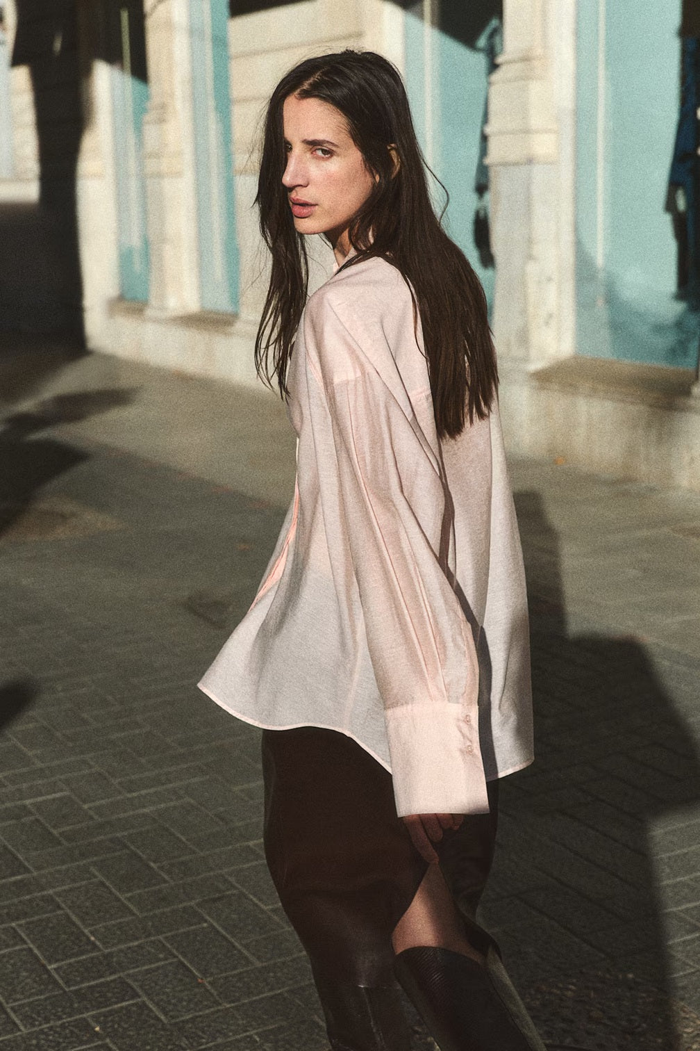 H&M Oversized Shirt - Light Peach Pink