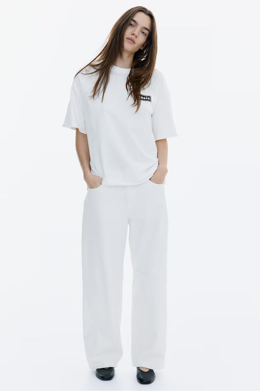H&M Oversized Printed T-shirt - Cream