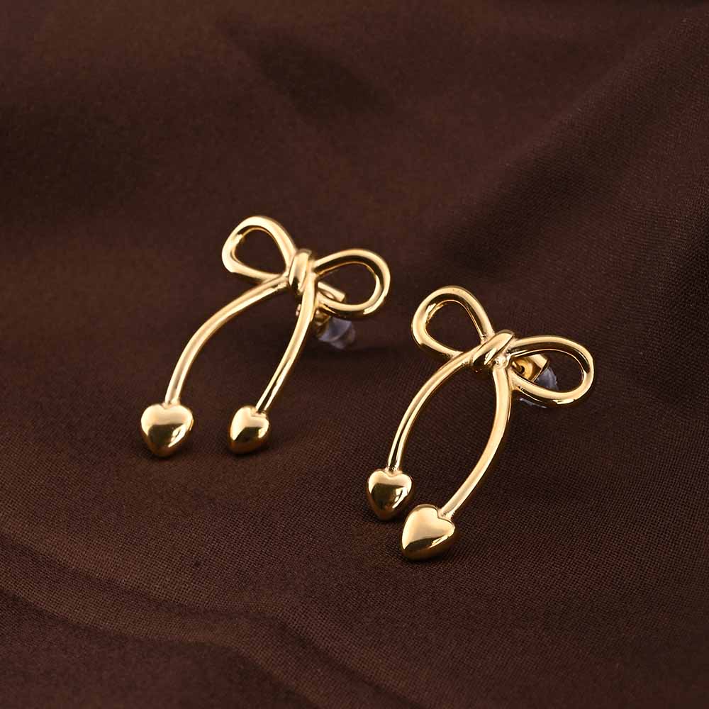Unique Gold Bow & Heart Drop Earrings