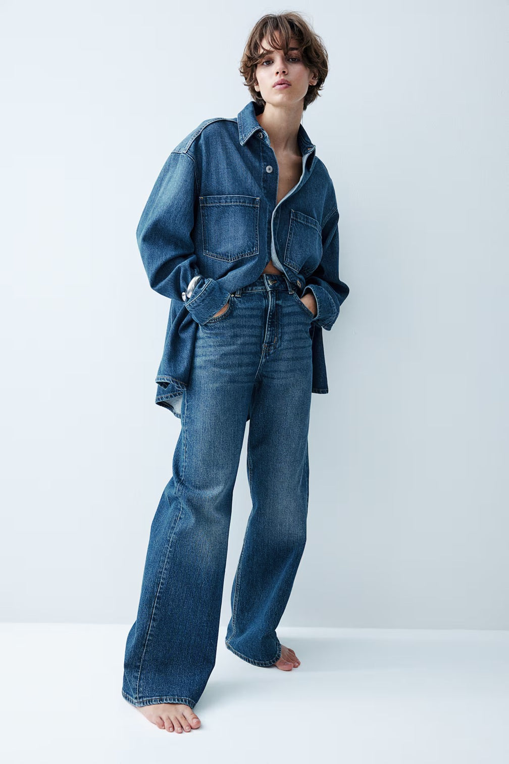 H&M Wide High Jeans - Dark