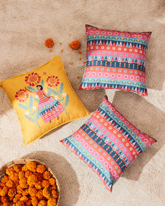 Marigold Lady Cushion Cover Set 16" - Set of 3