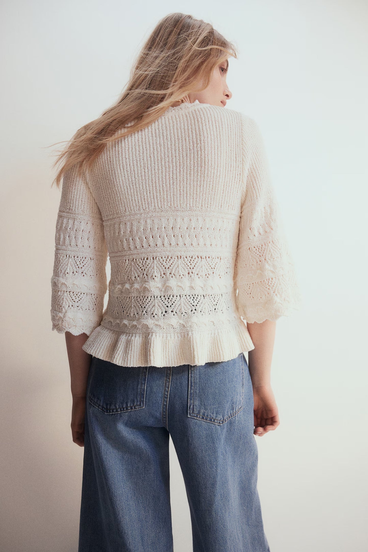 H&M Frill-Trimmed Pointelle-Knit Jumper