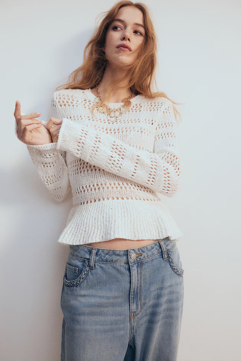 H&M Pointelle-Knit Peplum Jumper