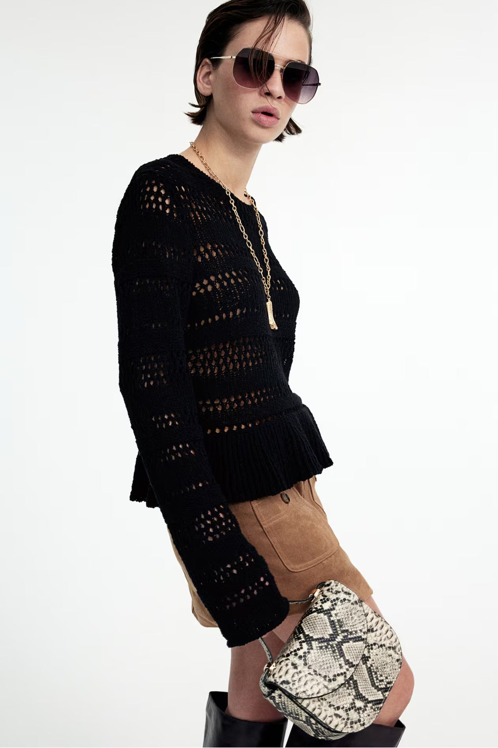 H&M Pointelle-Knit Peplum Jumper