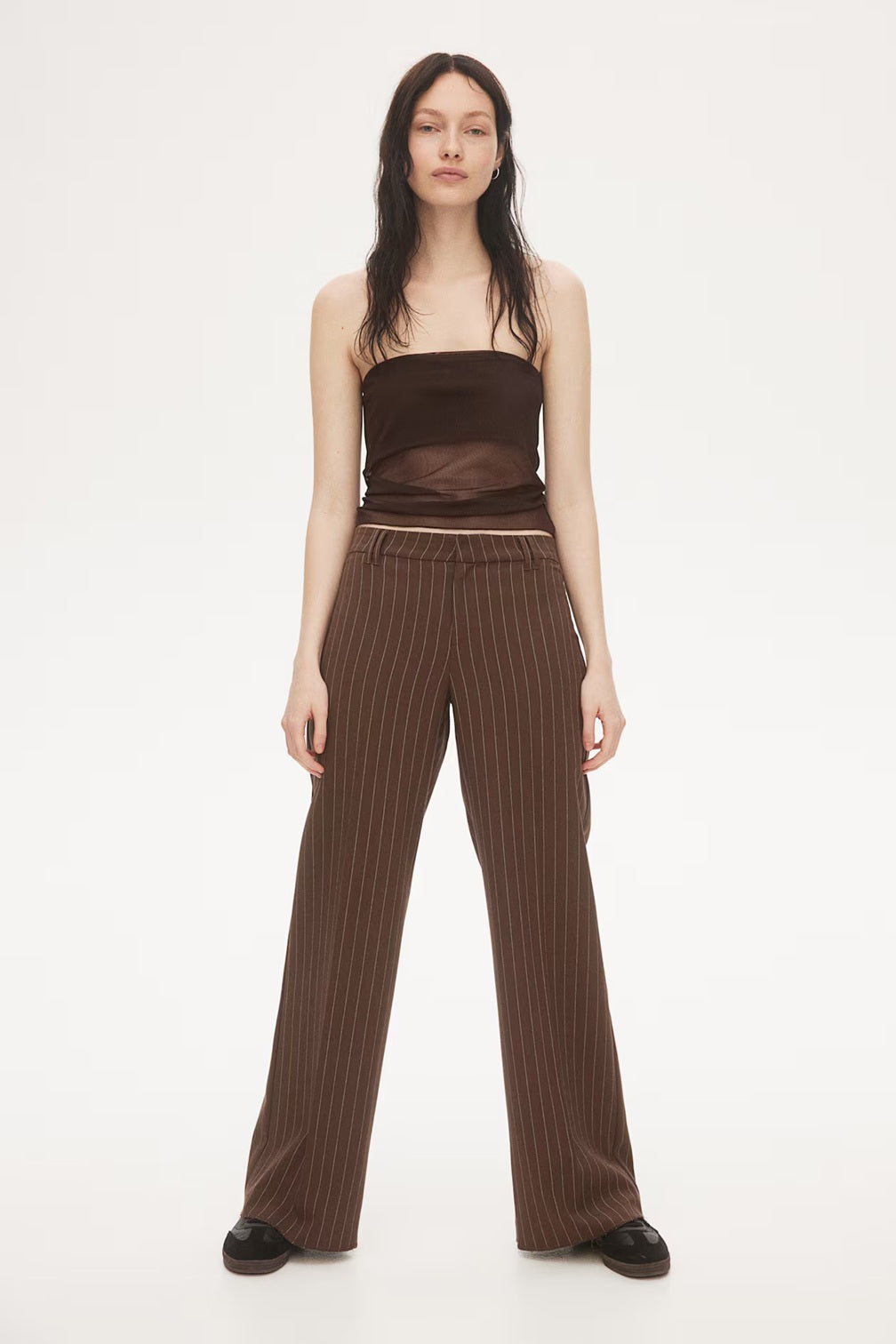 H&M Wide Tailored Trousers - Pinstripped